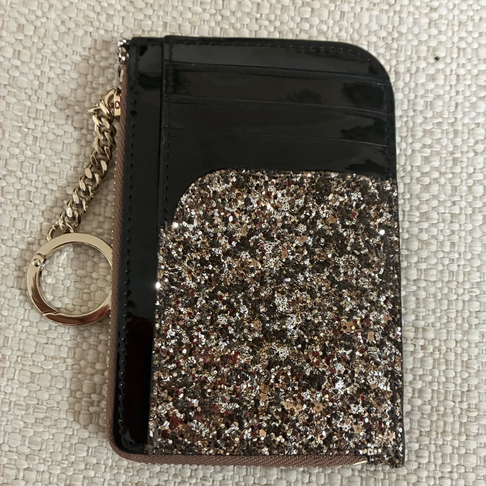 Kate Spade NWT Sparkling Black Glitter Card Holder/Case /Key Ring - Picture 4 of 7